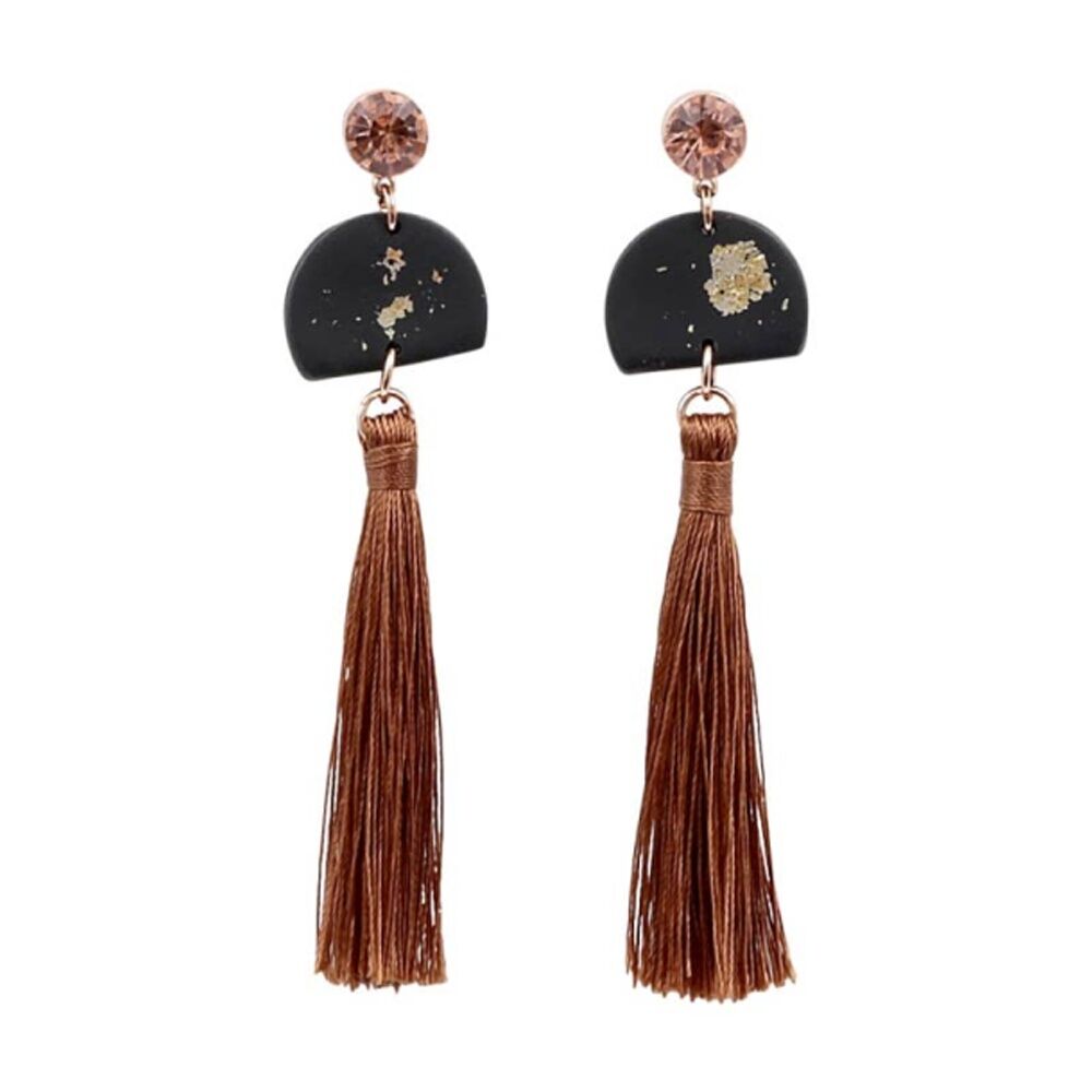 Kiki Midnight Tassel Earrings Stainless Clay Light Black Gold Brown