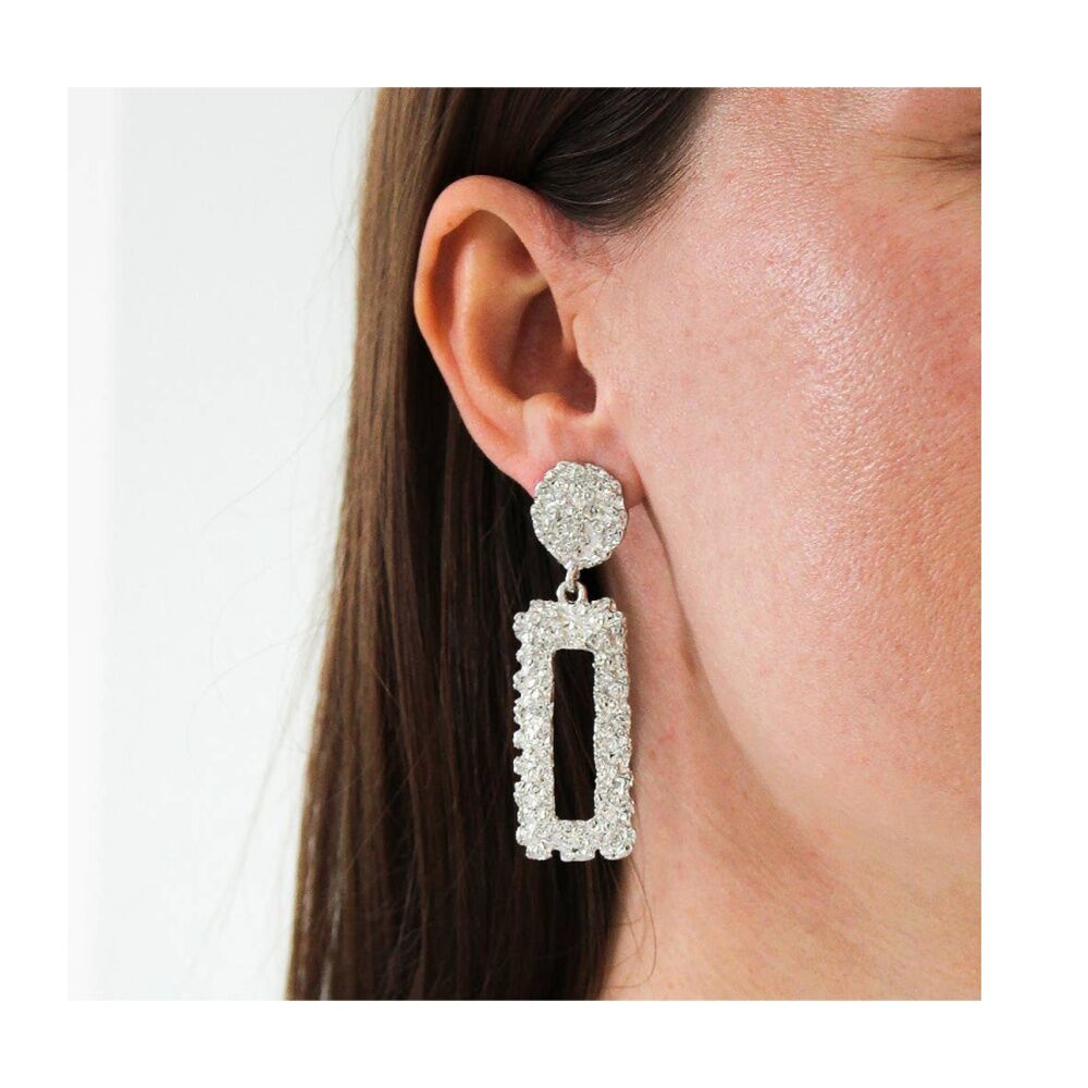 Kiki Luxe Rectangle Earrings Stainless Steel Lightweight Silver