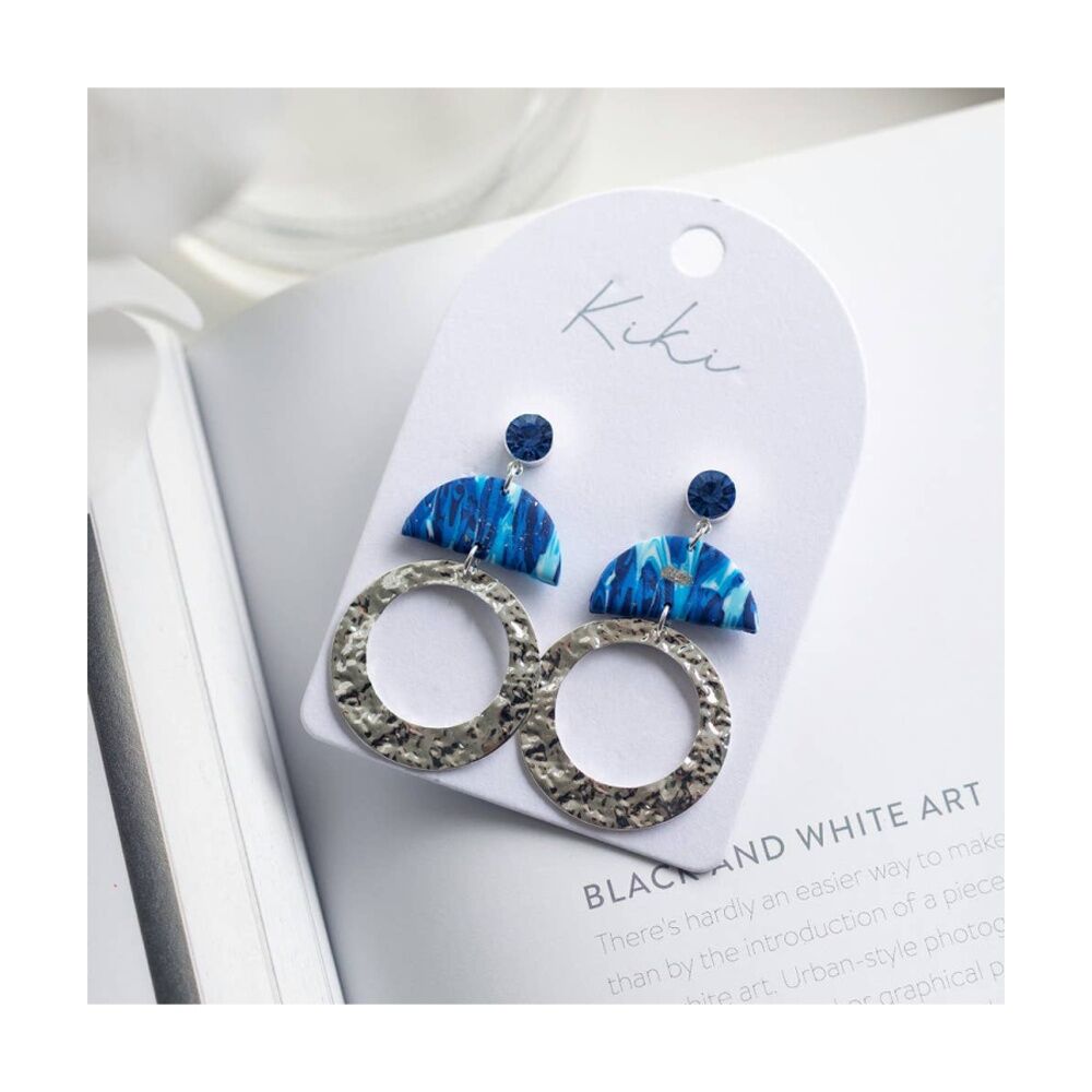 Kiki Drops Earrings Stainless Steel Clay Lightweight Silver Blue