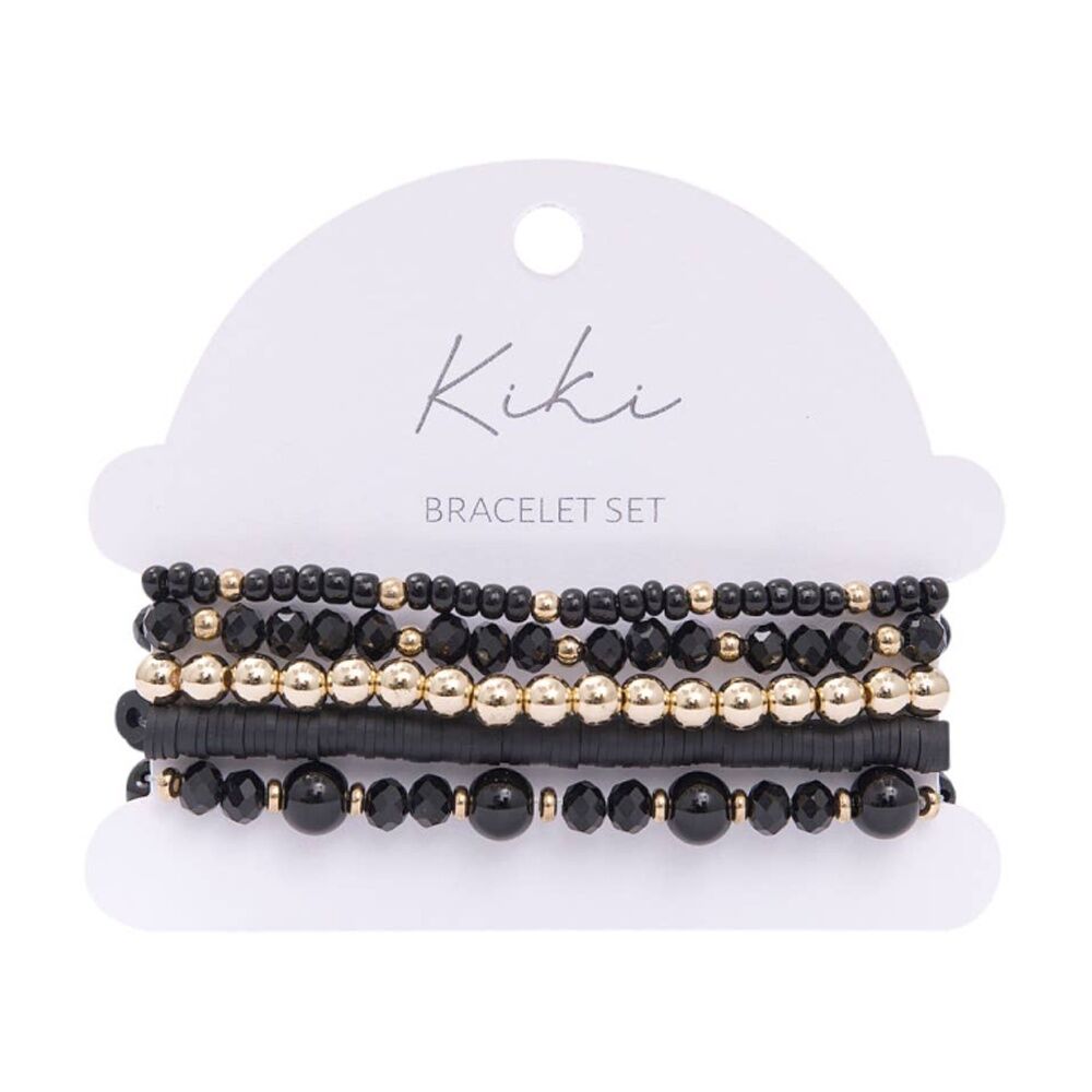2x 5pc Kiki Midnight Drift Bracelet Glass Beaded Fashion Set Black Gold