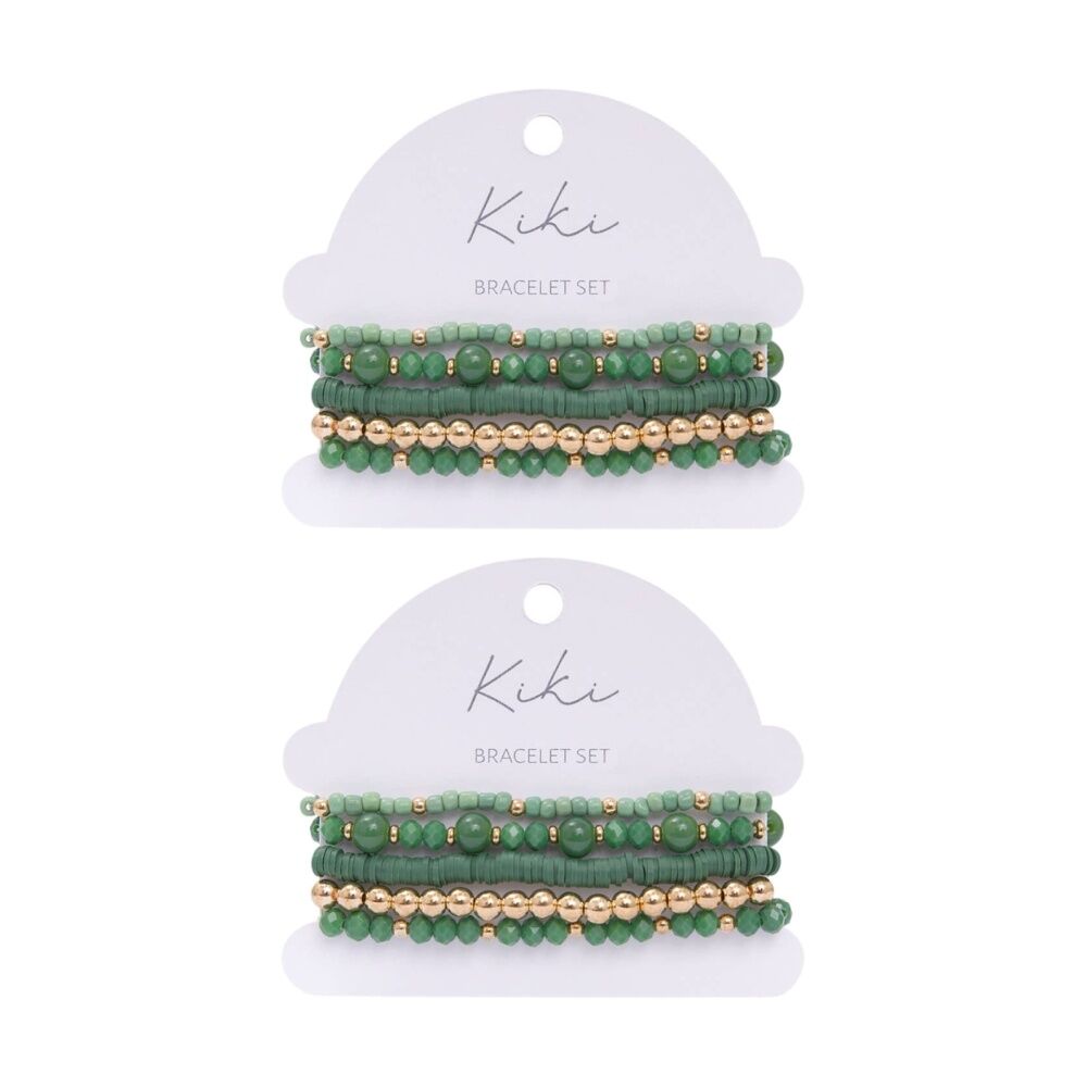 2x 5pc Kiki Verdant Spell Bracelet Glass Beads Fashion Set Green Gold