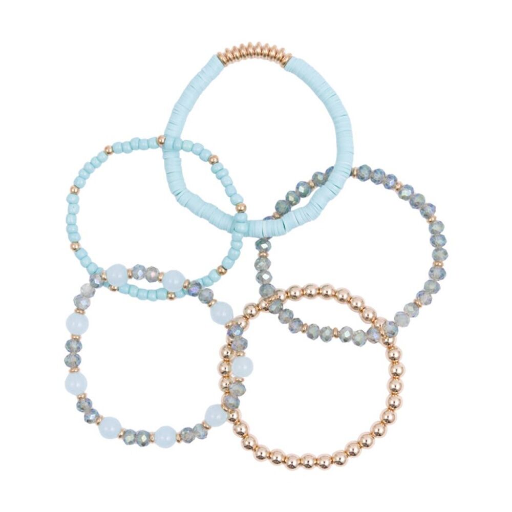 5pc Kiki Mirage Bracelet Glass Beaded Collection Set Blue Gold