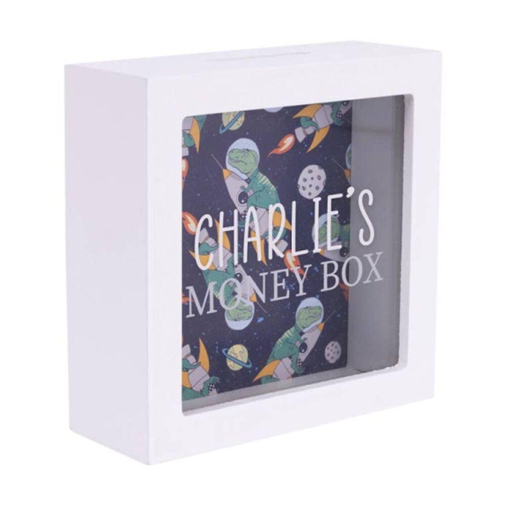 2PK Splosh Kids Money Box Charlie Personalised White Dark Blue 13x5x13cm