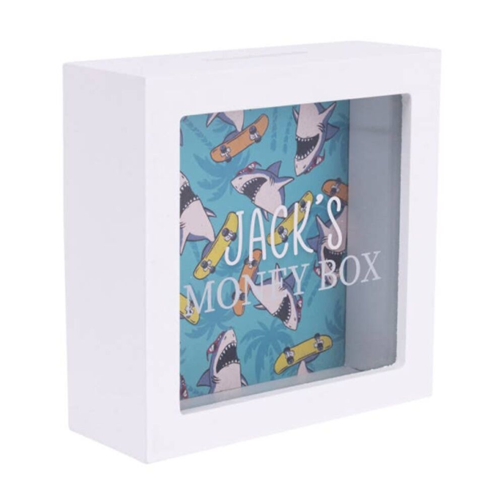 2PK Splosh Money Box Jack Personalised Name Wooden White Green 13x5x13cm