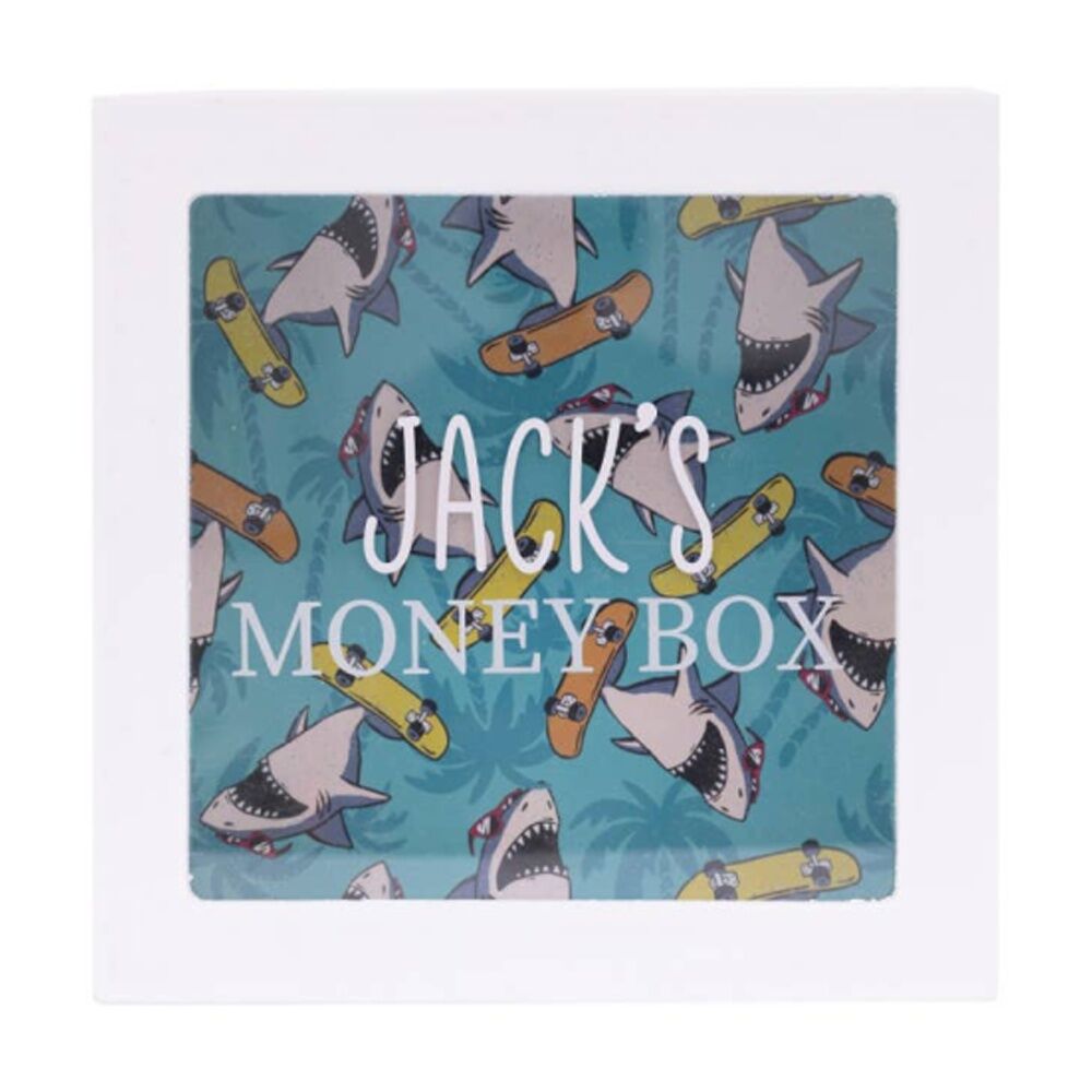 2PK Splosh Money Box Jack Personalised Name Wooden White Green 13x5x13cm