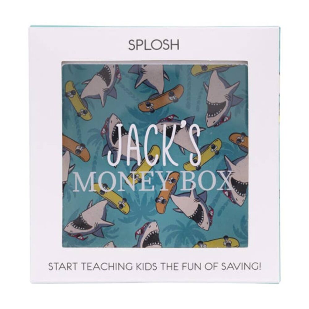 2PK Splosh Money Box Jack Personalised Name Wooden White Green 13x5x13cm