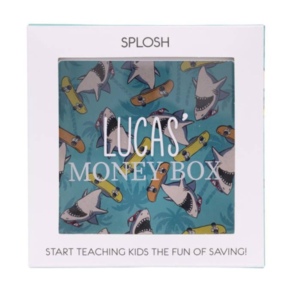 Splosh Kids Money Box Lucas Personalised Wooden Green White 13x5x13cm