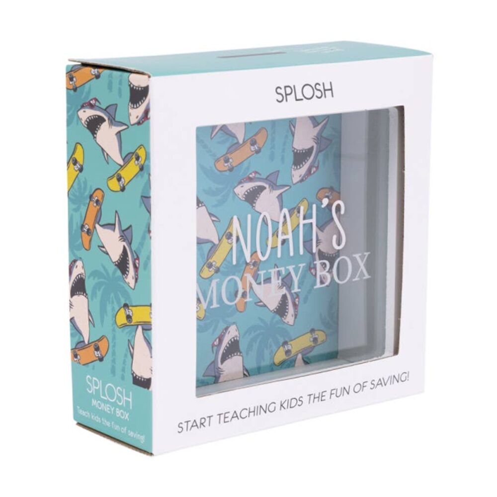 Splosh Kids Money Box Noah Personalised Wooden White Green 13x5x13cm