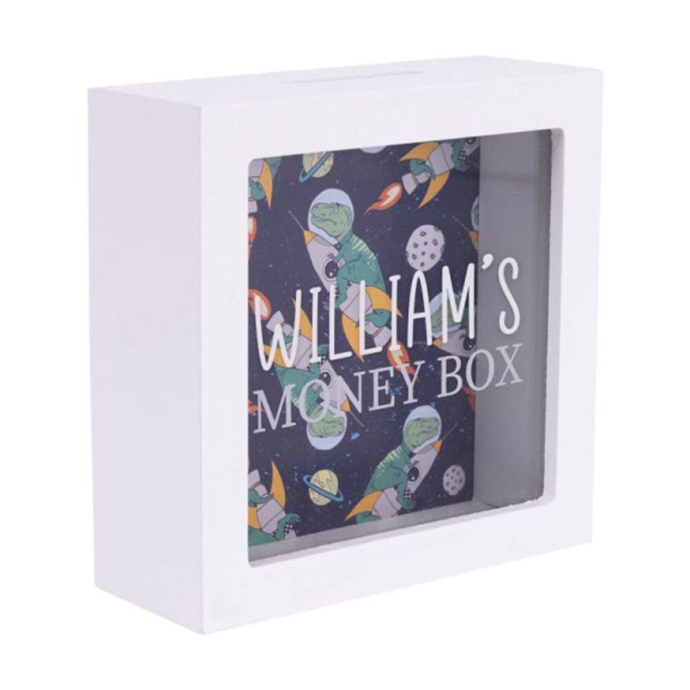 Splosh Kids Money Box William Personalised White Dark Blue 13x5x13cm