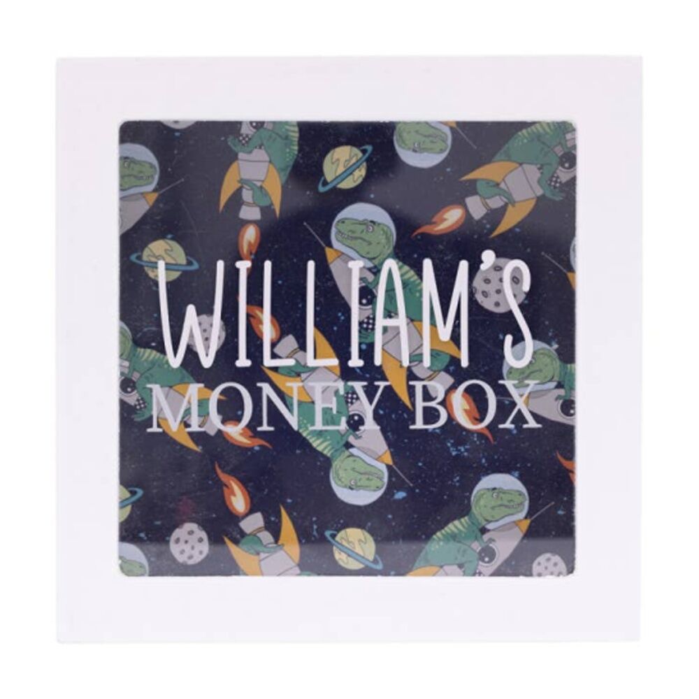 Splosh Kids Money Box William Personalised White Dark Blue 13x5x13cm
