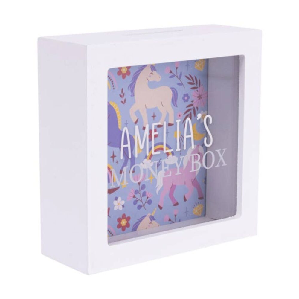 Splosh Kids Money Box Amelia Personalised White Blue 13x5x13cm