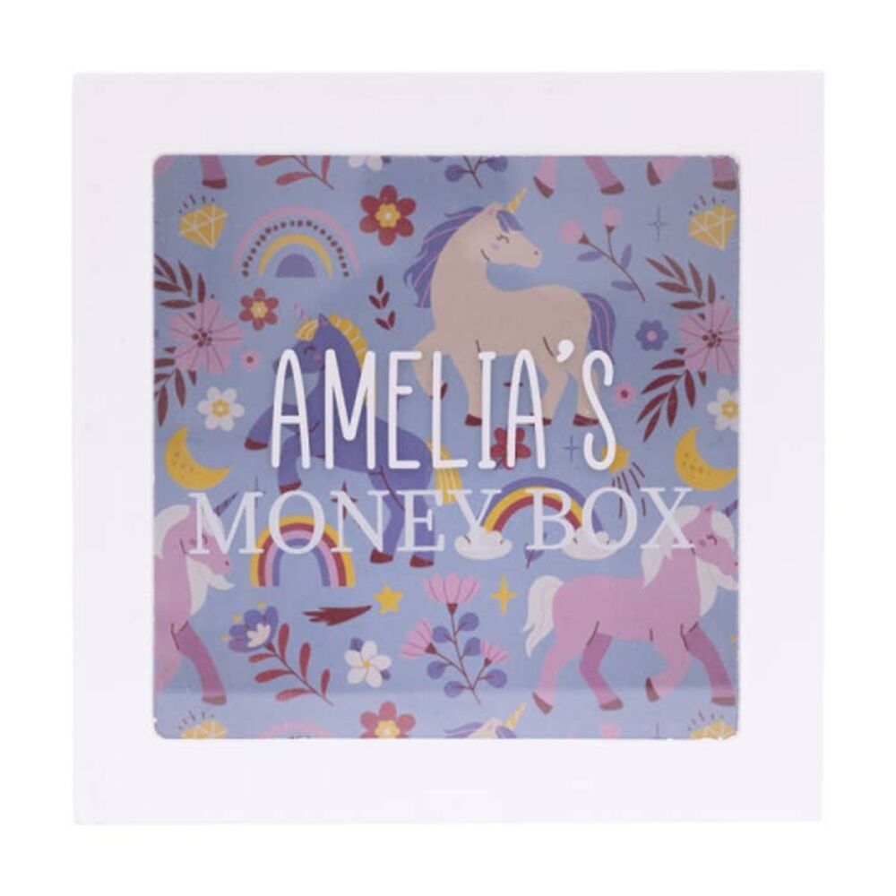 Splosh Kids Money Box Amelia Personalised White Blue 13x5x13cm
