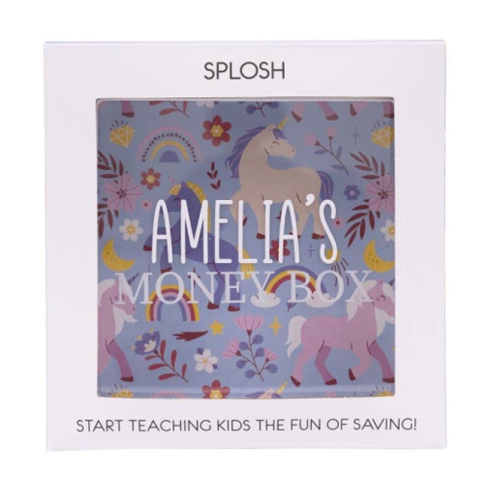 Splosh Kids Money Box Amelia Personalised White Blue 13x5x13cm