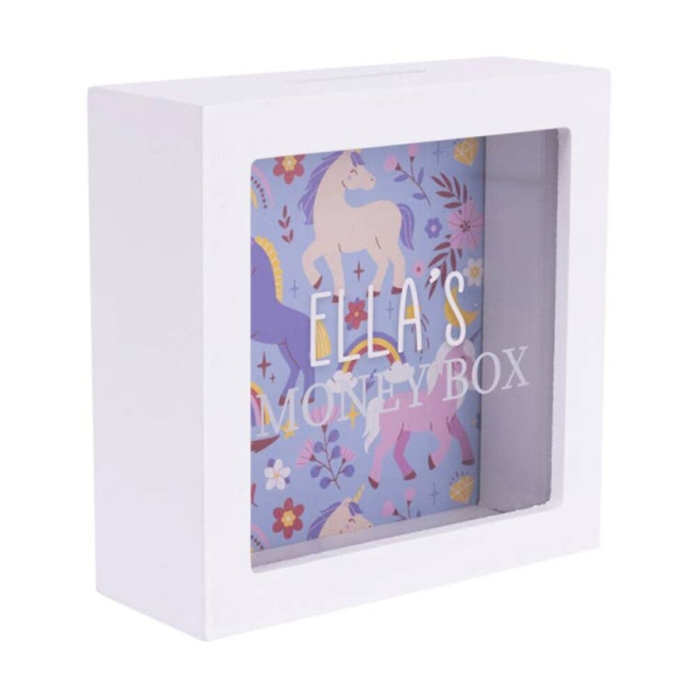 Splosh Kids Money Box Ella Personalised Name White Blue 13x5x13cm