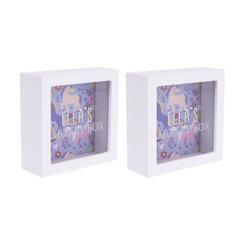 2PK Splosh Kids Money Box Ella Personalised Name White Blue 13x5x13cm