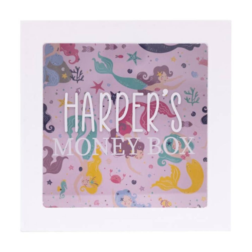 Splosh Kids Money Box Harper Personalised Name White Pink 13x5x13cm