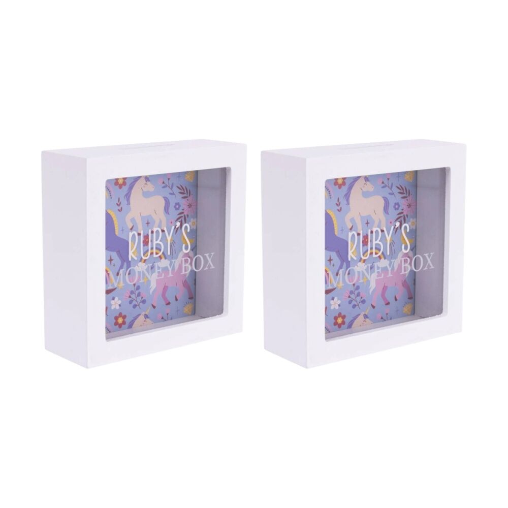 2PK Splosh Kids Money Box Ruby Personalised Name White Blue 13x5x13cm