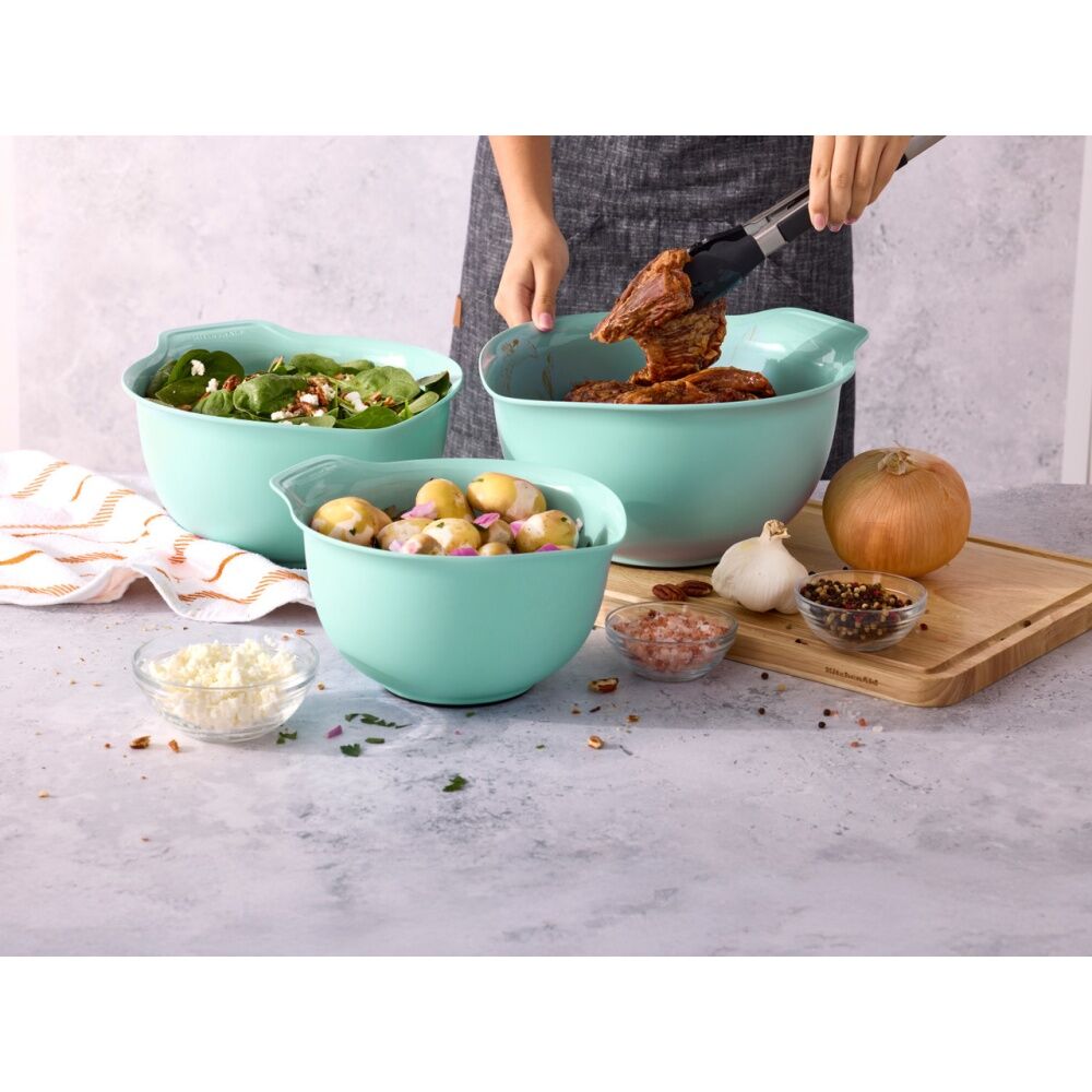 3pc KitchenAid Universal Nesting Plastic Mixing Bowls Multisize Set Spearmint