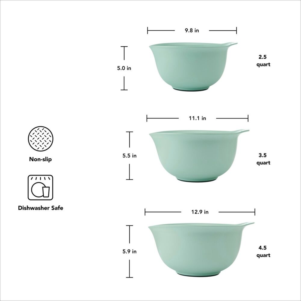 3pc KitchenAid Universal Nesting Plastic Mixing Bowls Multisize Set Spearmint