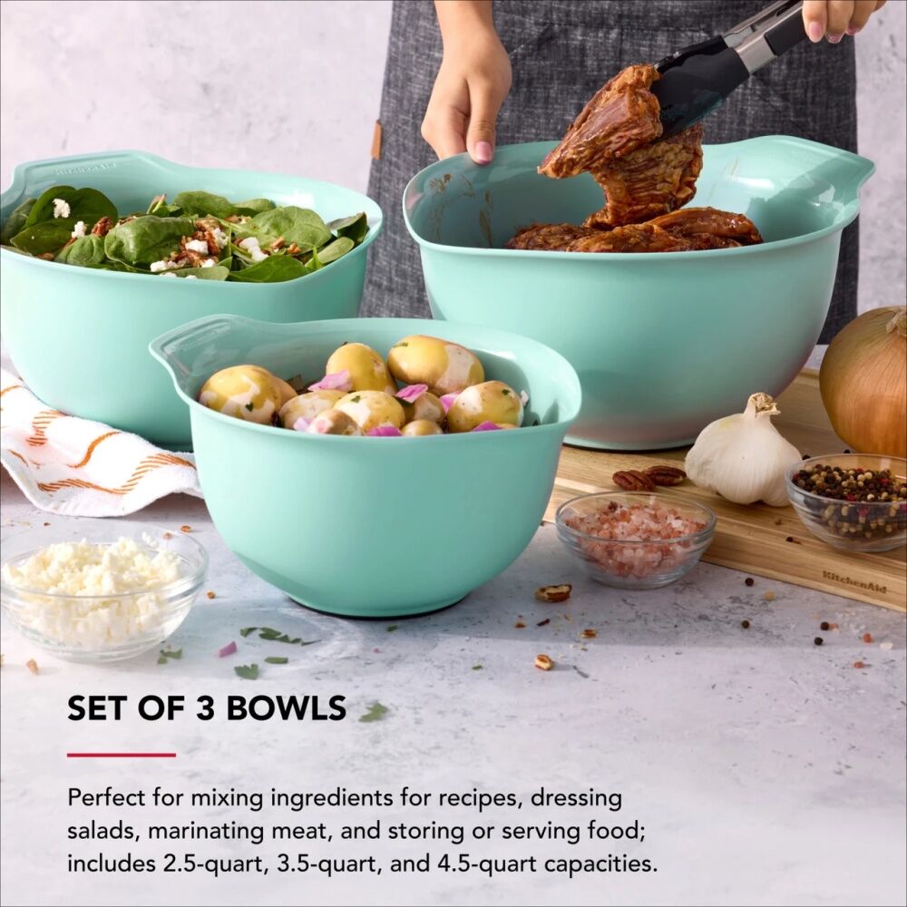 3pc KitchenAid Universal Nesting Plastic Mixing Bowls Multisize Set Spearmint