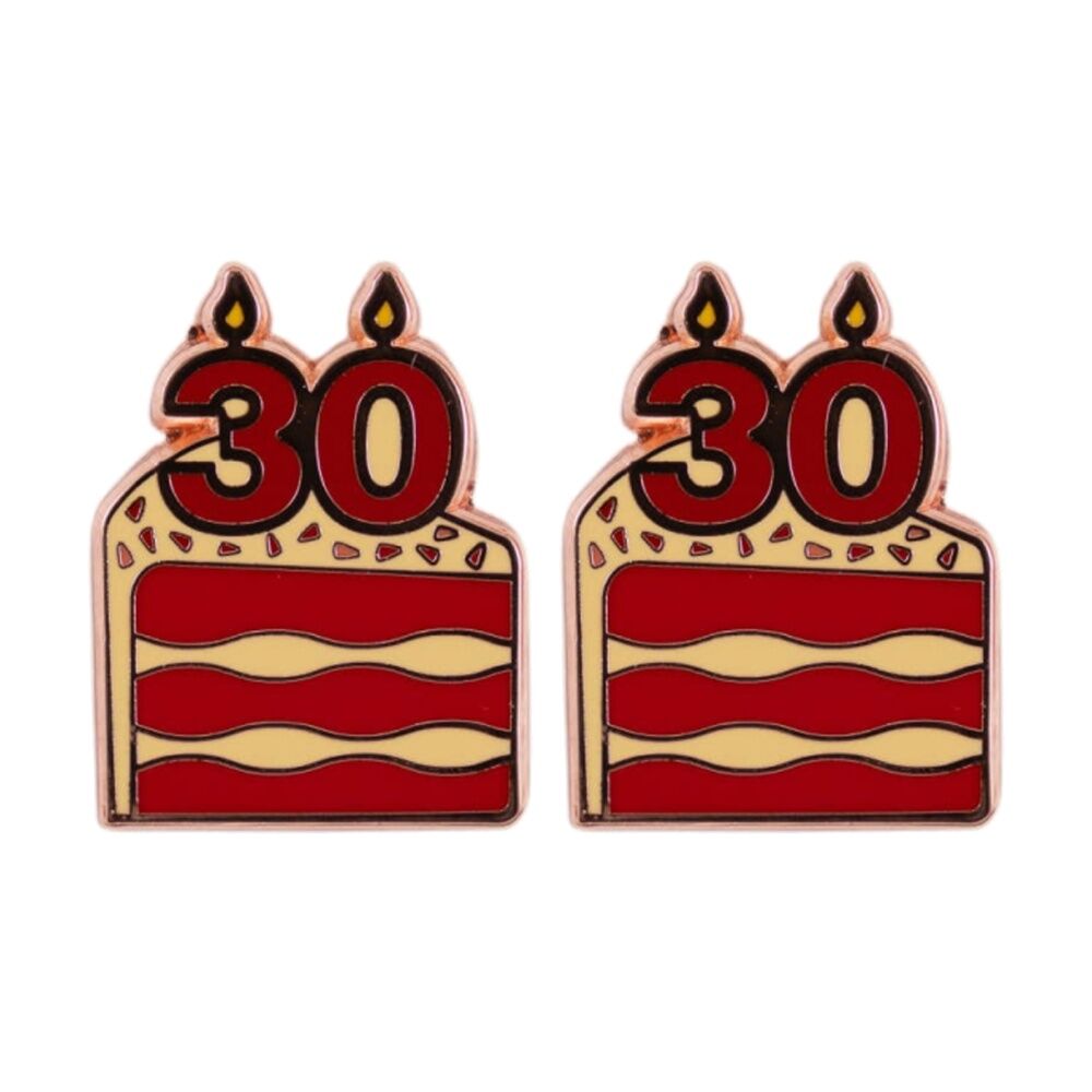 2PK Splosh 30th Birthday Keepsake Pin Enamel Rose Gold Red Beige 3x1x2.5cm