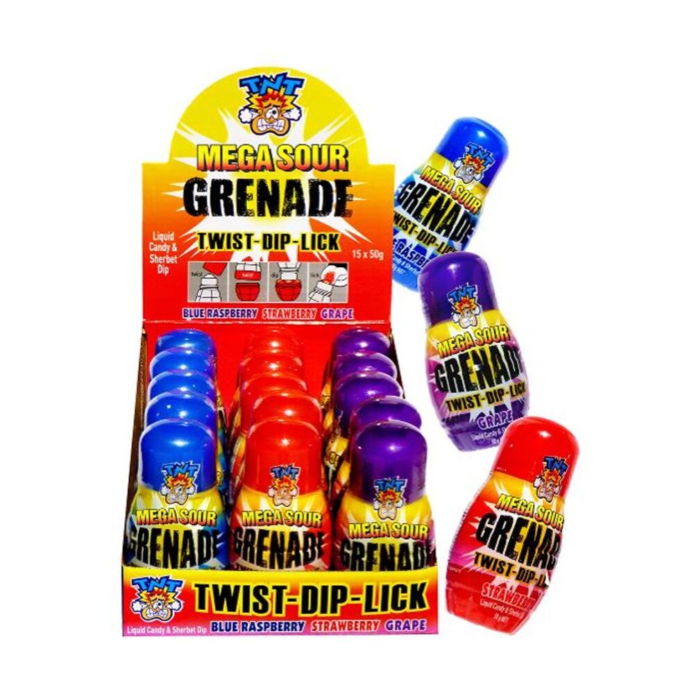 30PK TNT Mega Sour Grenade 50g Fruit Flavour Lollies/Gummies - Assorted