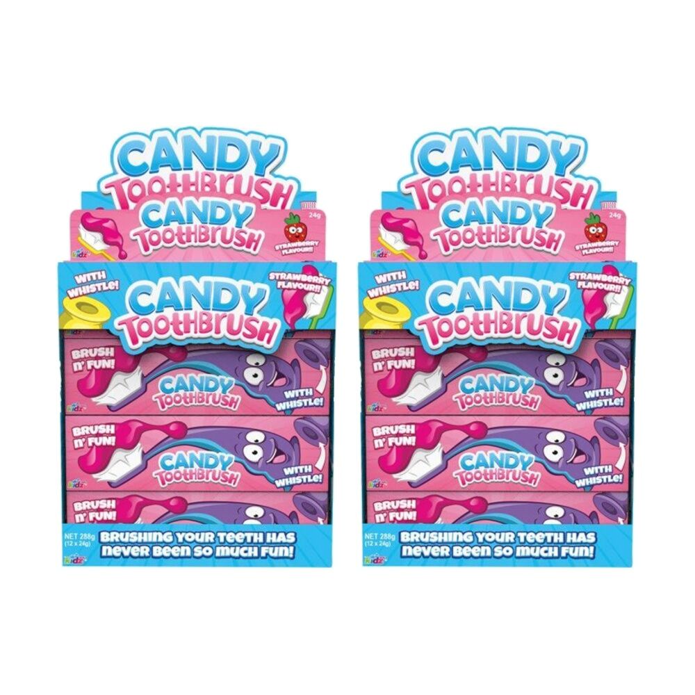 24PK Kidzworld Strawberry Flavoured Candy Toothbrush W/ Whistle 24g