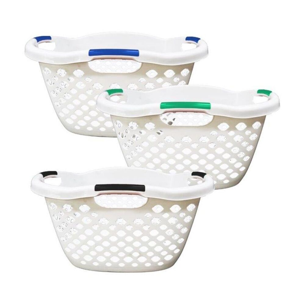 4PK Braz Plastic Hip Hugger Laundry Basket W/ Handles 65x45x36cm Assorted