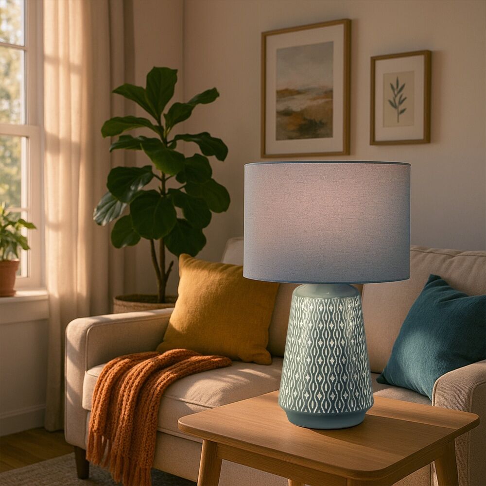 Urban Style Inga Table Lamp Ceramic Base Fabric Shade Decor Green
