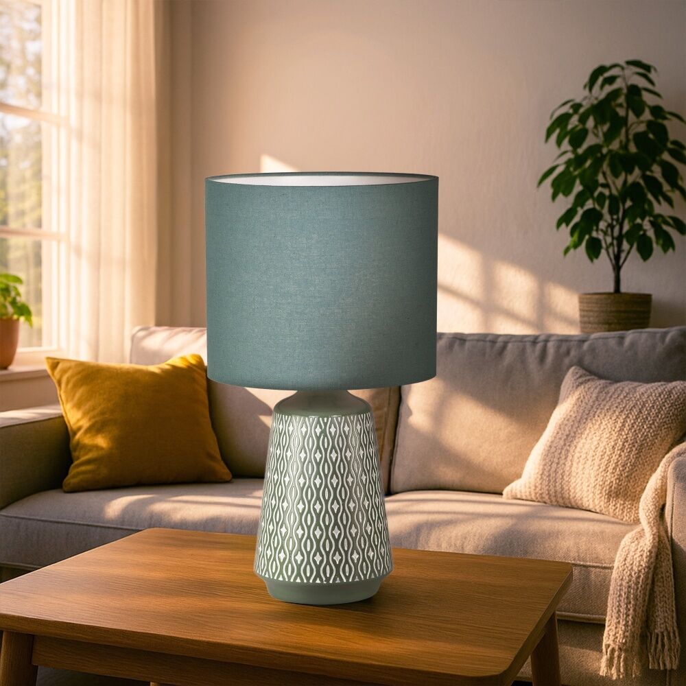 Urban Style Inga Table Lamp Ceramic Base Fabric Shade Decor Green