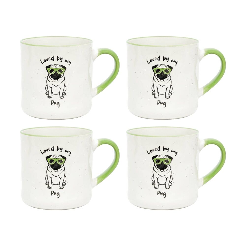 4PK Loved By My Pet Mugs Pug Ceramic Mug Drinking Kitchenware 380ml