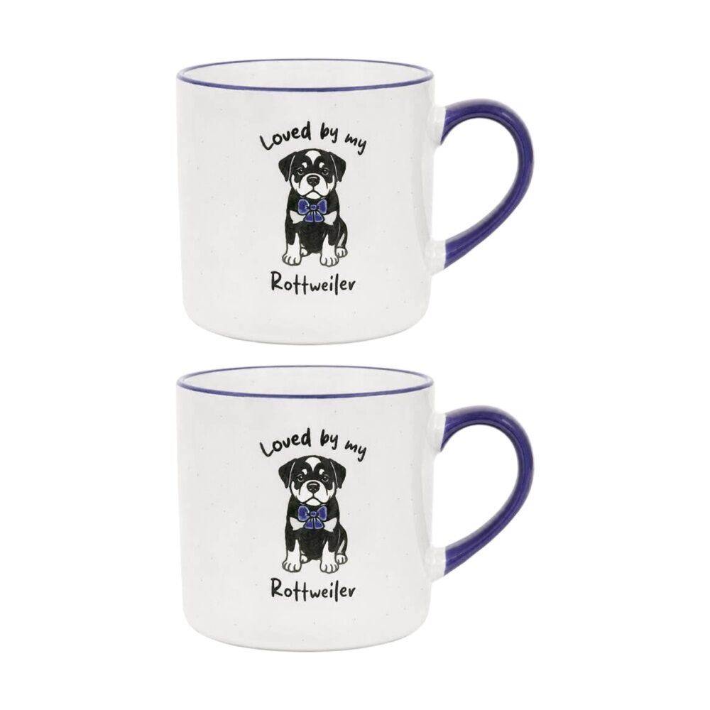 2PK Loved By My Pet Mugs Rottweiler Ceramic Drinking Mug Kitchenware 380ml