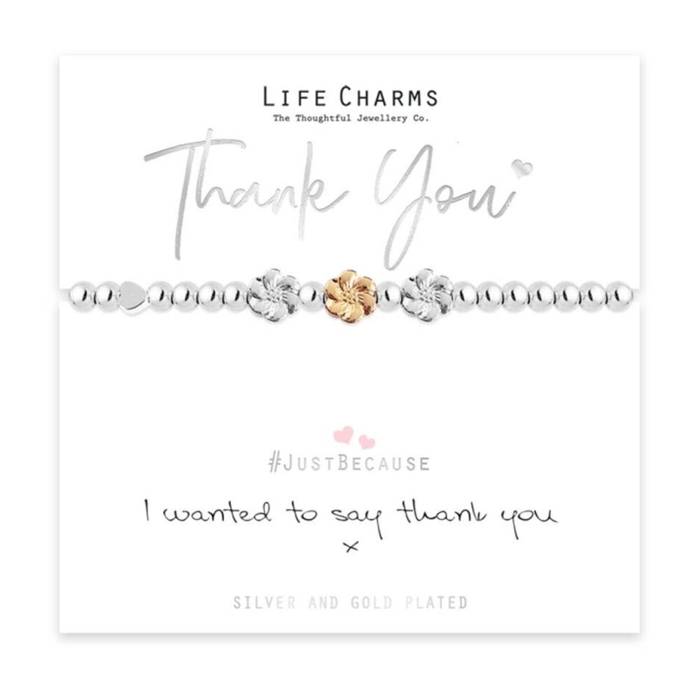 Life Charms Just Because Thank You Stretch Bracelet Silver Gold 17.5cm