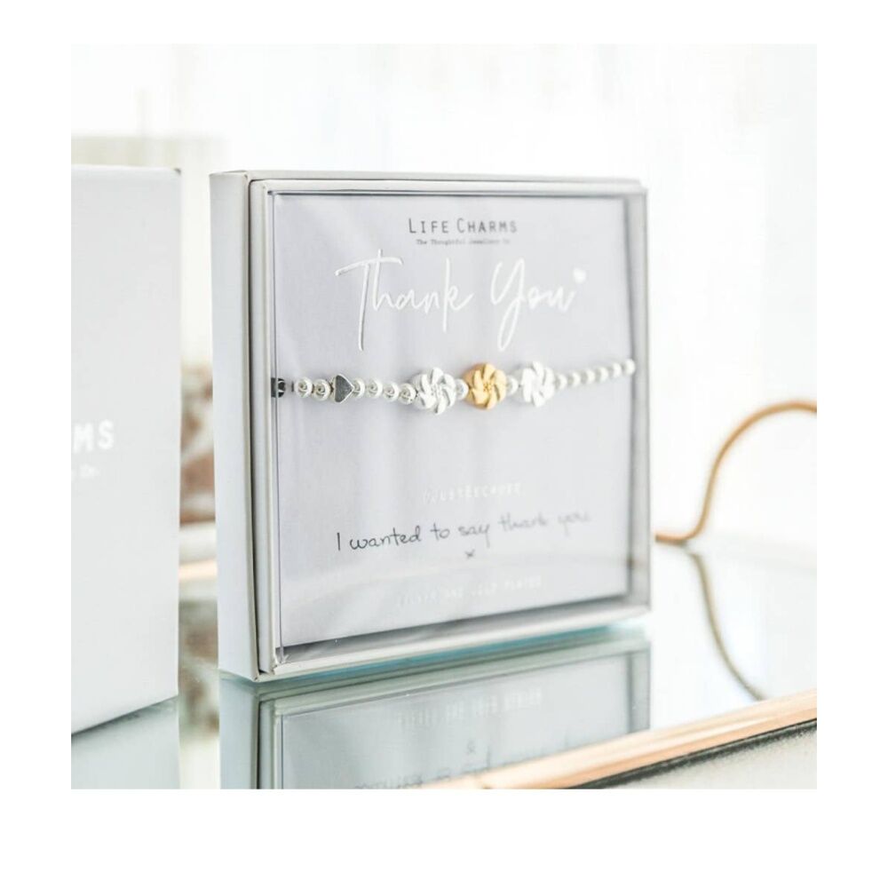 Life Charms Just Because Thank You Stretch Bracelet Silver Gold 17.5cm