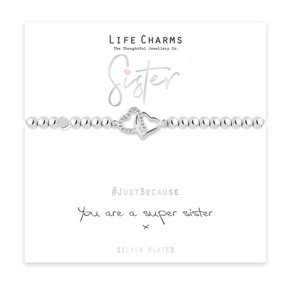Life Charms Just Because Sister Plated Stretch Bracelet Silver 17.5cm