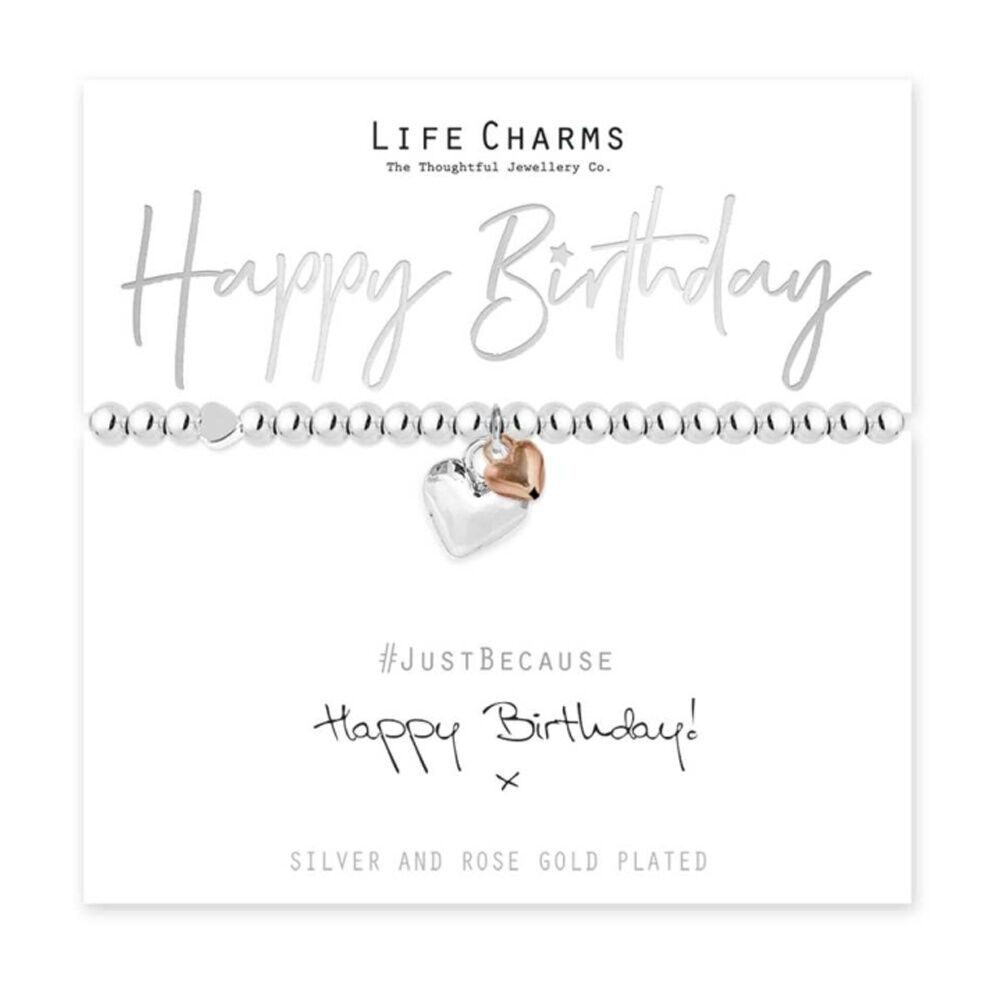 Life Charms Just Because Happy Birthday Bracelet Silver Gold 17.5cm