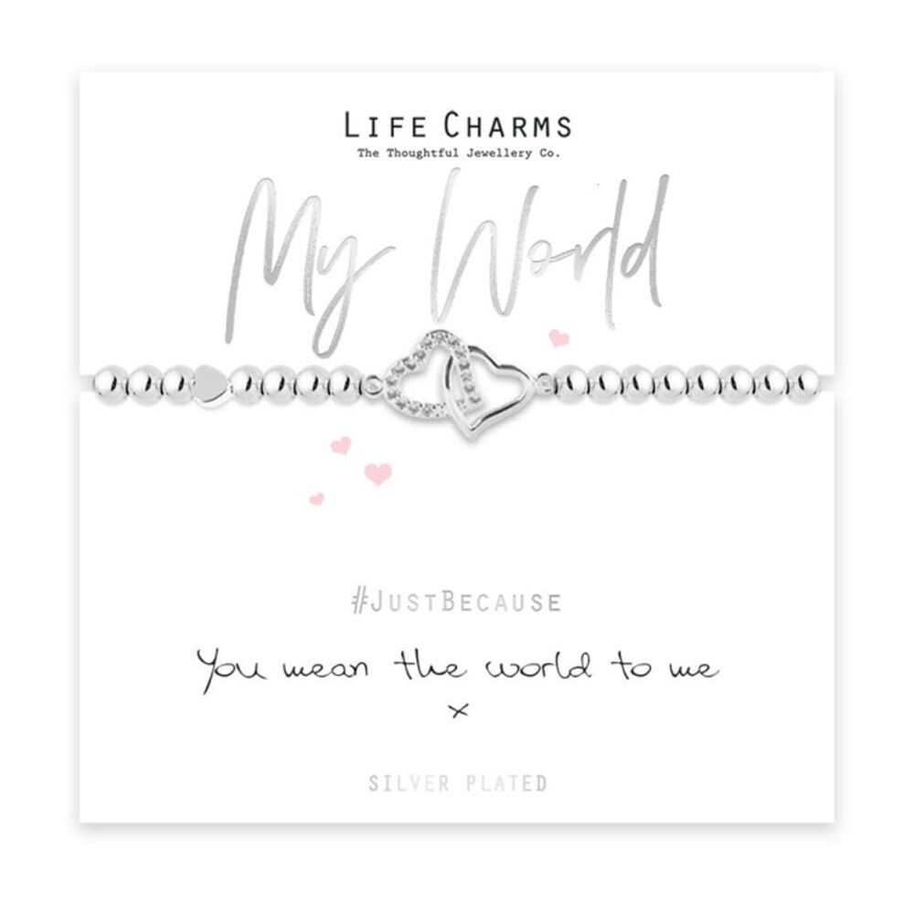 Life Charms Just Because My World Stretch Bracelet Silver 17.5cm