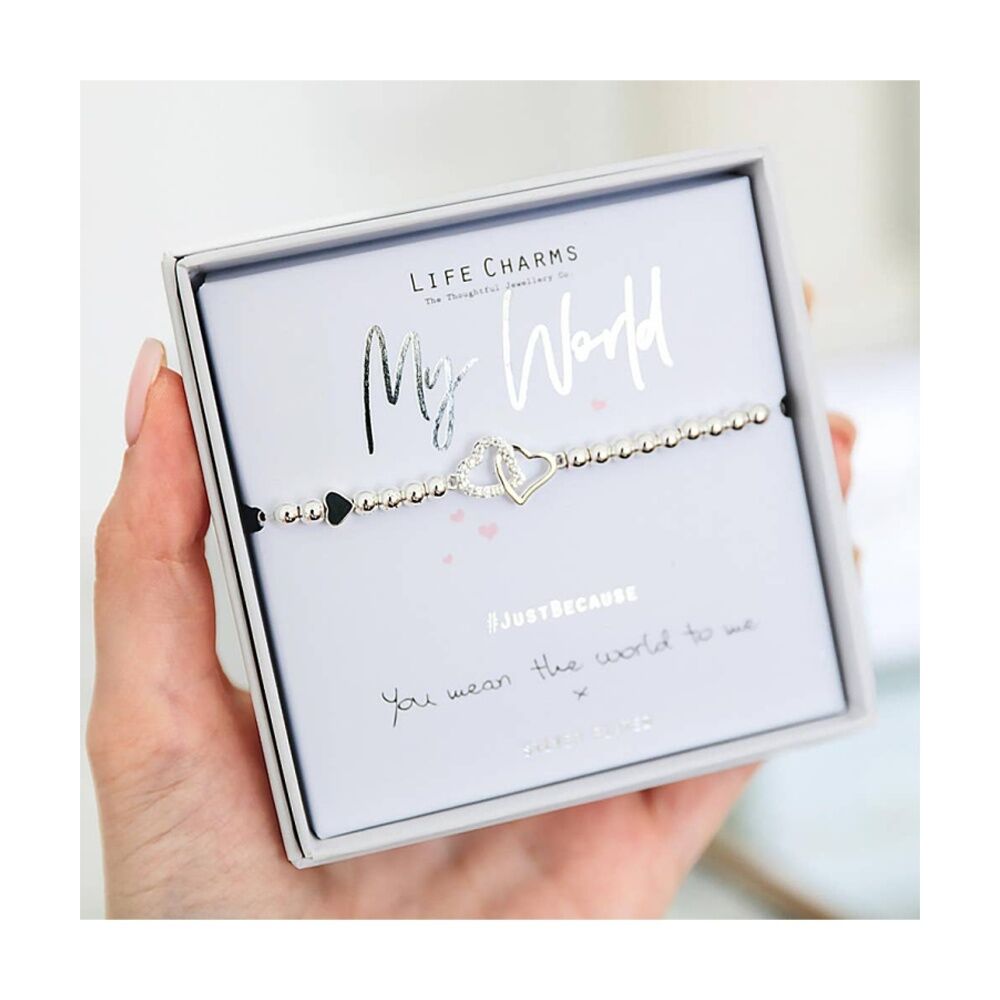 Life Charms Just Because My World Stretch Bracelet Silver 17.5cm