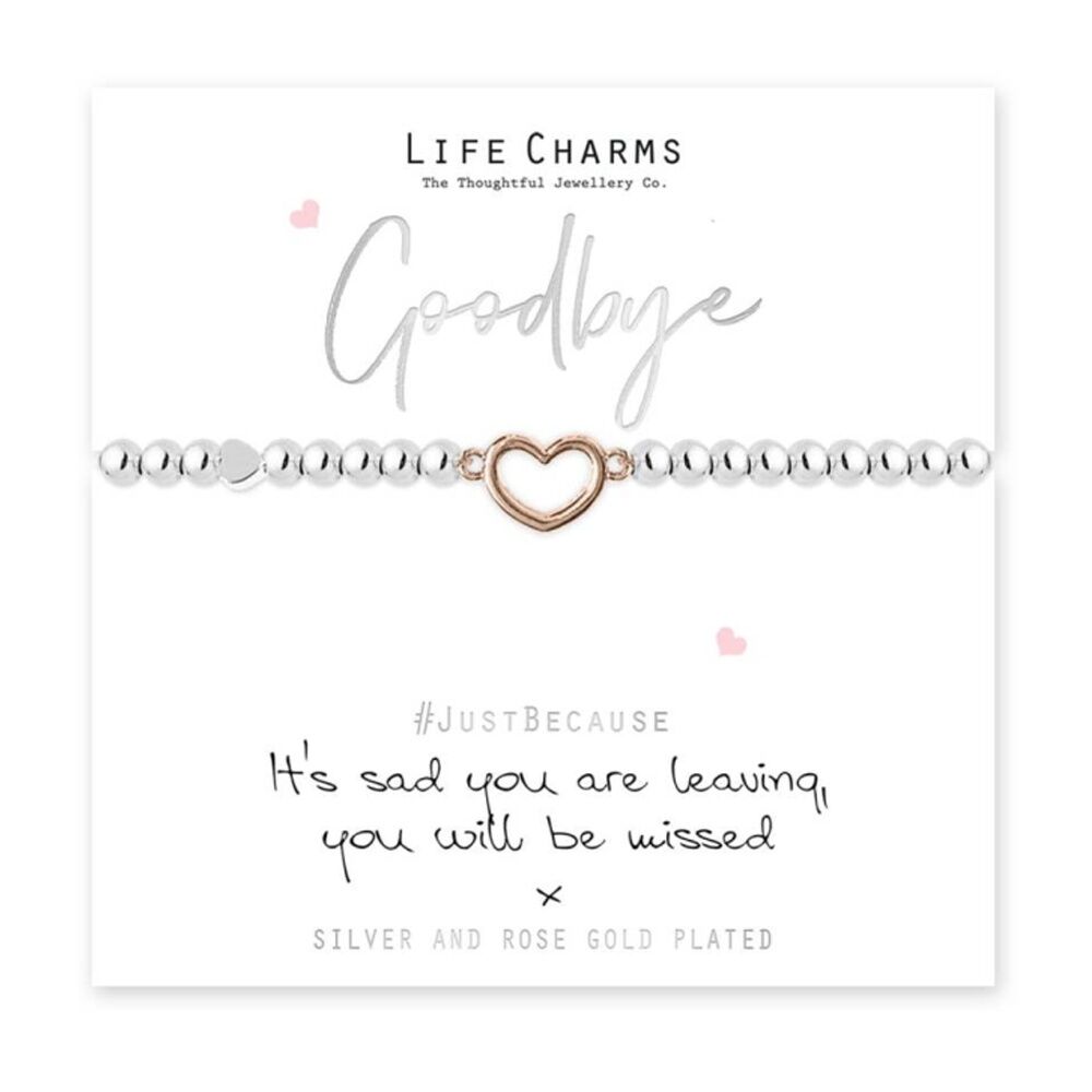Life Charms Just Because Goodbye Stretch Bracelet Silver Gold 17.5cm