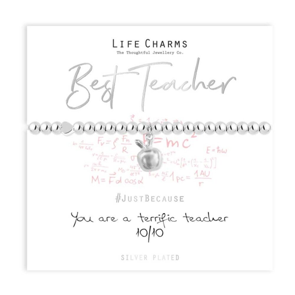 Life Charms Just Because Best Teacher Stretch Bracelet Silver 17.5cm