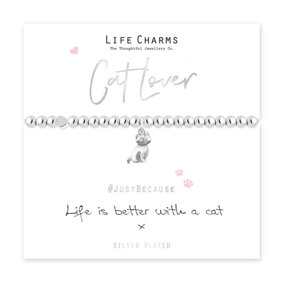 Life Charms Just Because Cat Lover Stretch Bracelet Silver 17.5cm