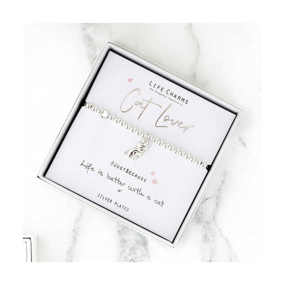 Life Charms Just Because Cat Lover Stretch Bracelet Silver 17.5cm