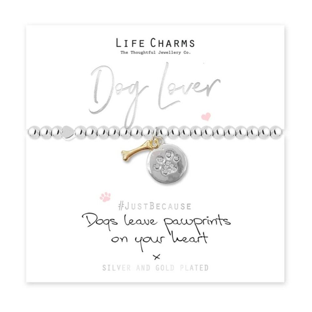 Life Charms Just Because Dog Lover Stretch Bracelet Silver Gold 17.5cm