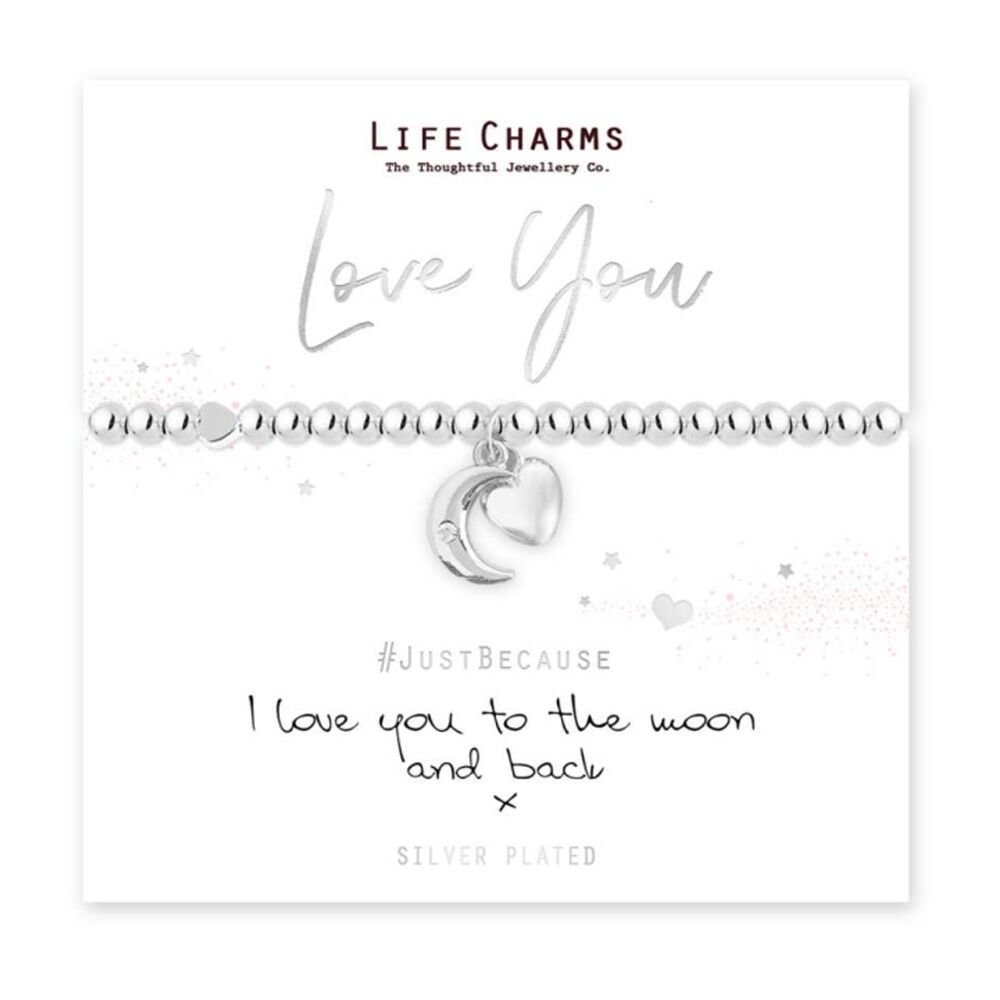 Life Charms Just Because Love You Stretch Bracelet Silver 17.5cm