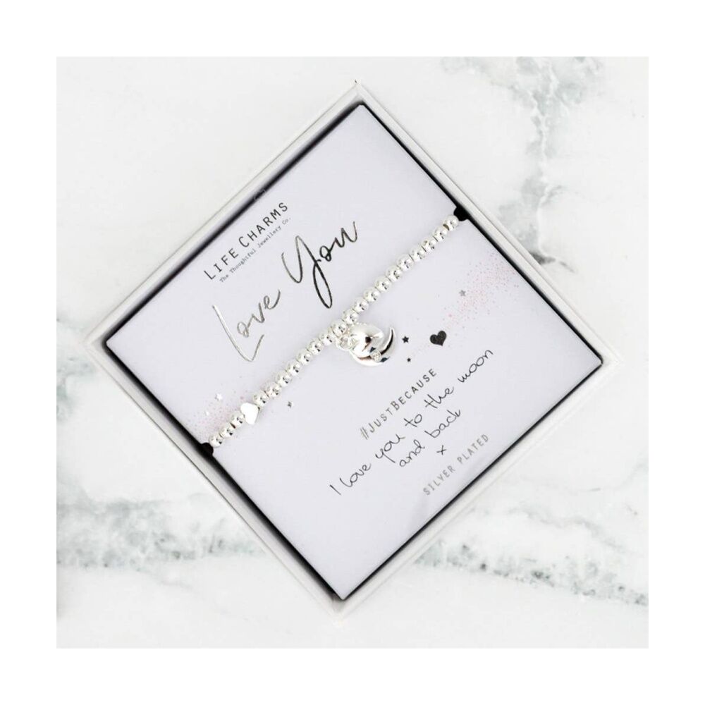Life Charms Just Because Love You Stretch Bracelet Silver 17.5cm