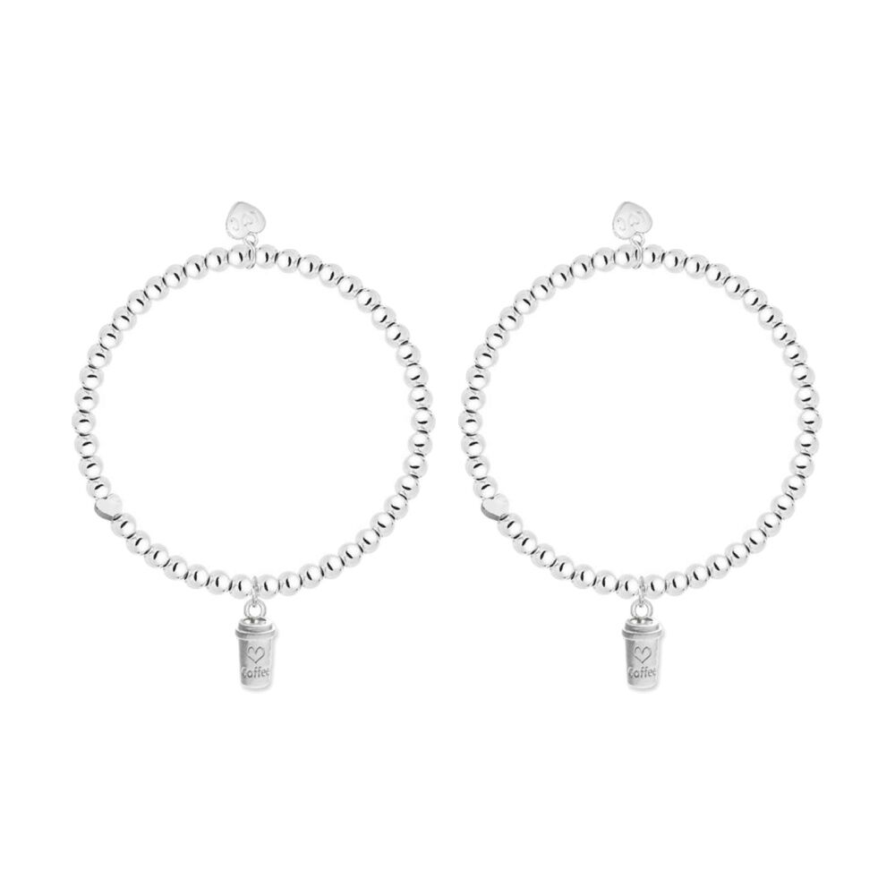 2PK Life Charms Just Because Coffee Stretch Bracelet Silver 17.5cm