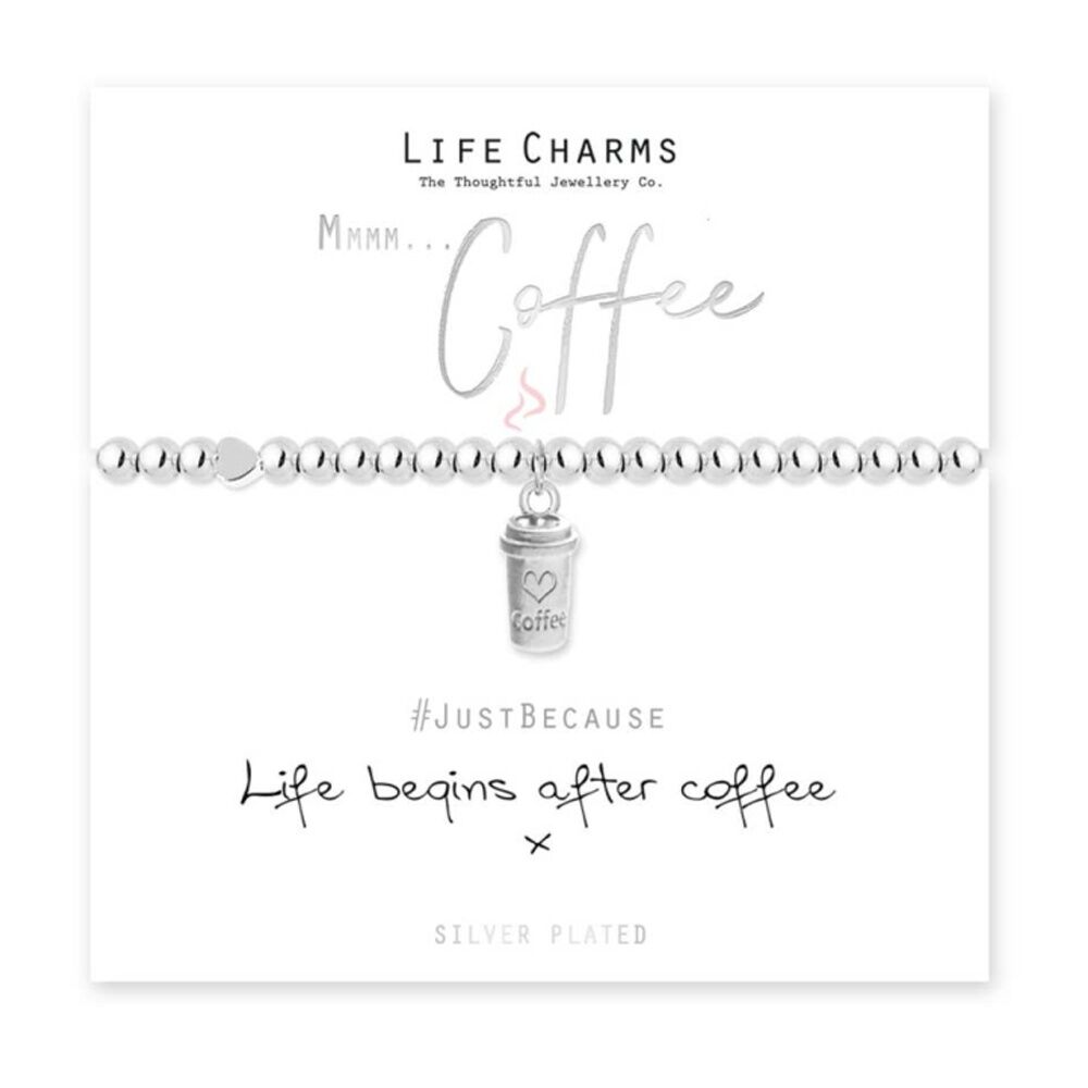 2PK Life Charms Just Because Coffee Stretch Bracelet Silver 17.5cm