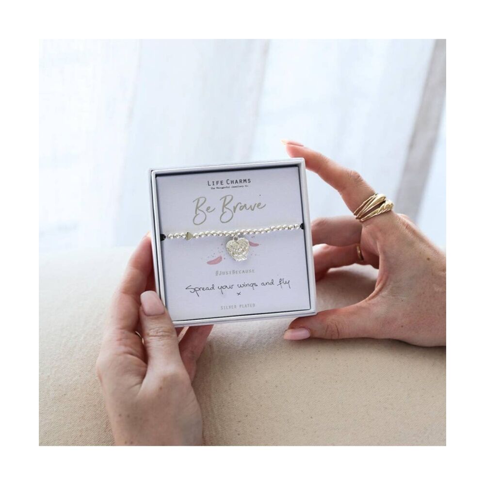 2PK Life Charms Just Because Be Brave Bracelet Stretch Silver 17.5cm