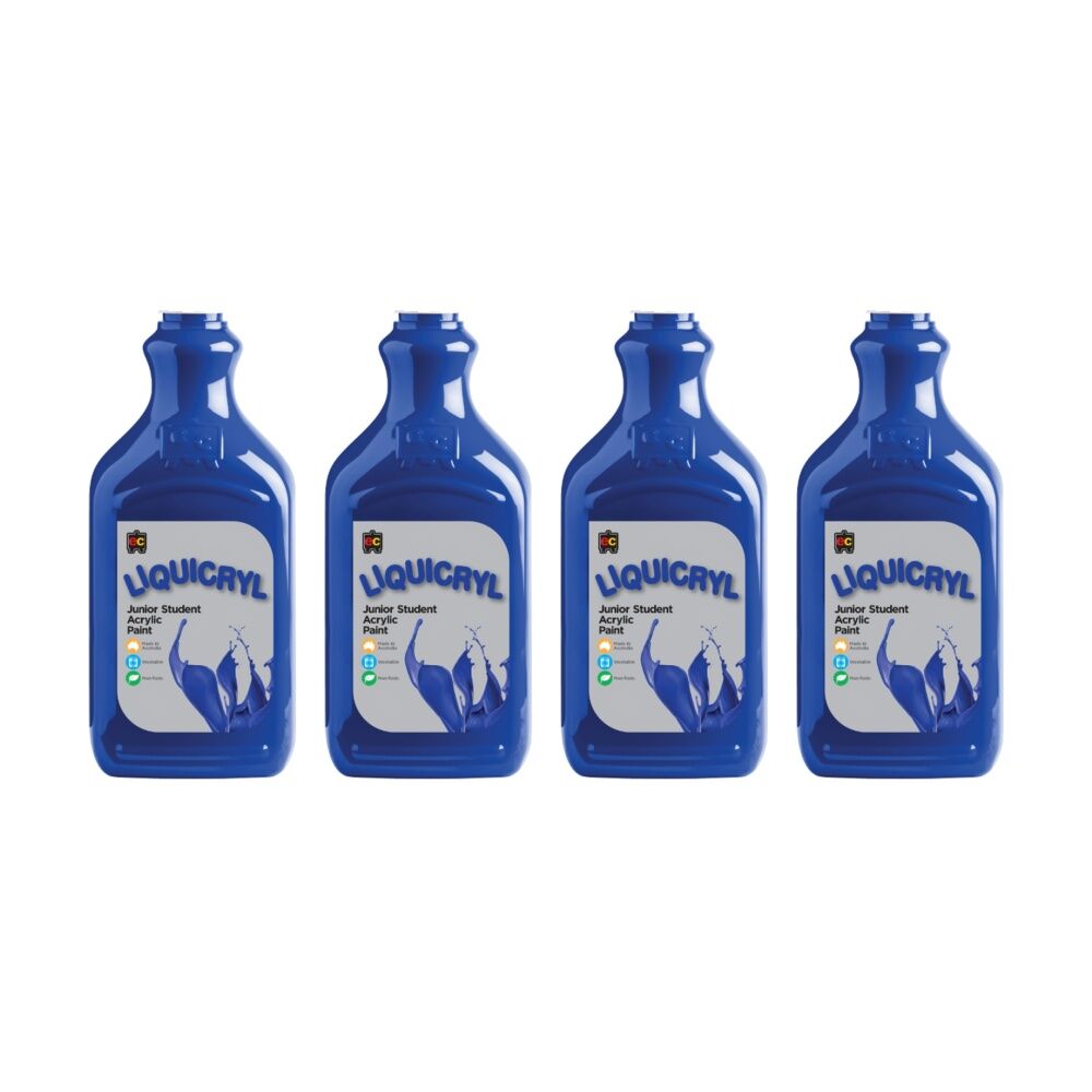 4PK Educational Colours Liquicryl Junior Student Acrylic Paint Brilliant Blue 2L