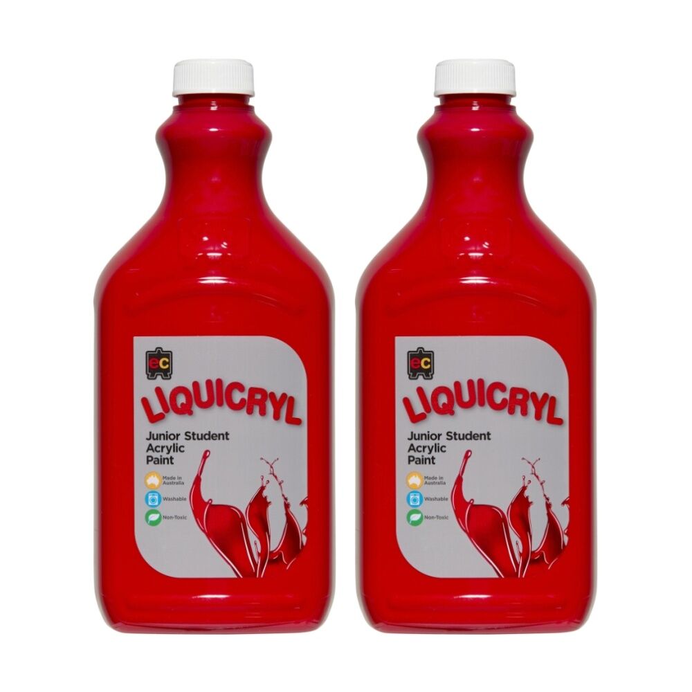 2PK Educational Colours Liquicryl Junior Student Acrylic Paint Crimson 2L